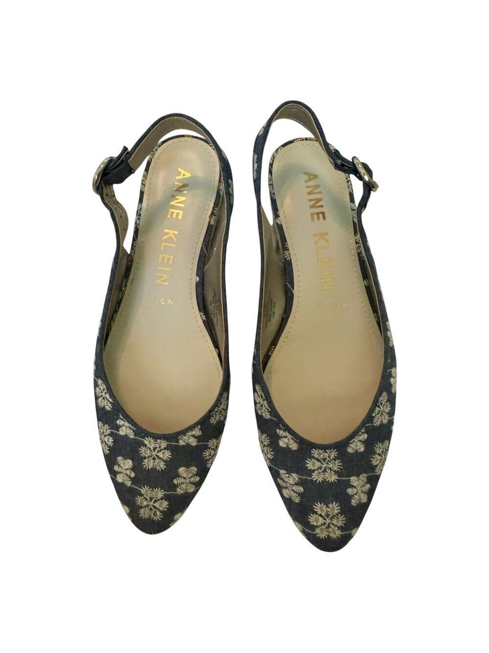 Anne Klein Floral Slingback Flats Pointed Toe Denim Blue Size   8M